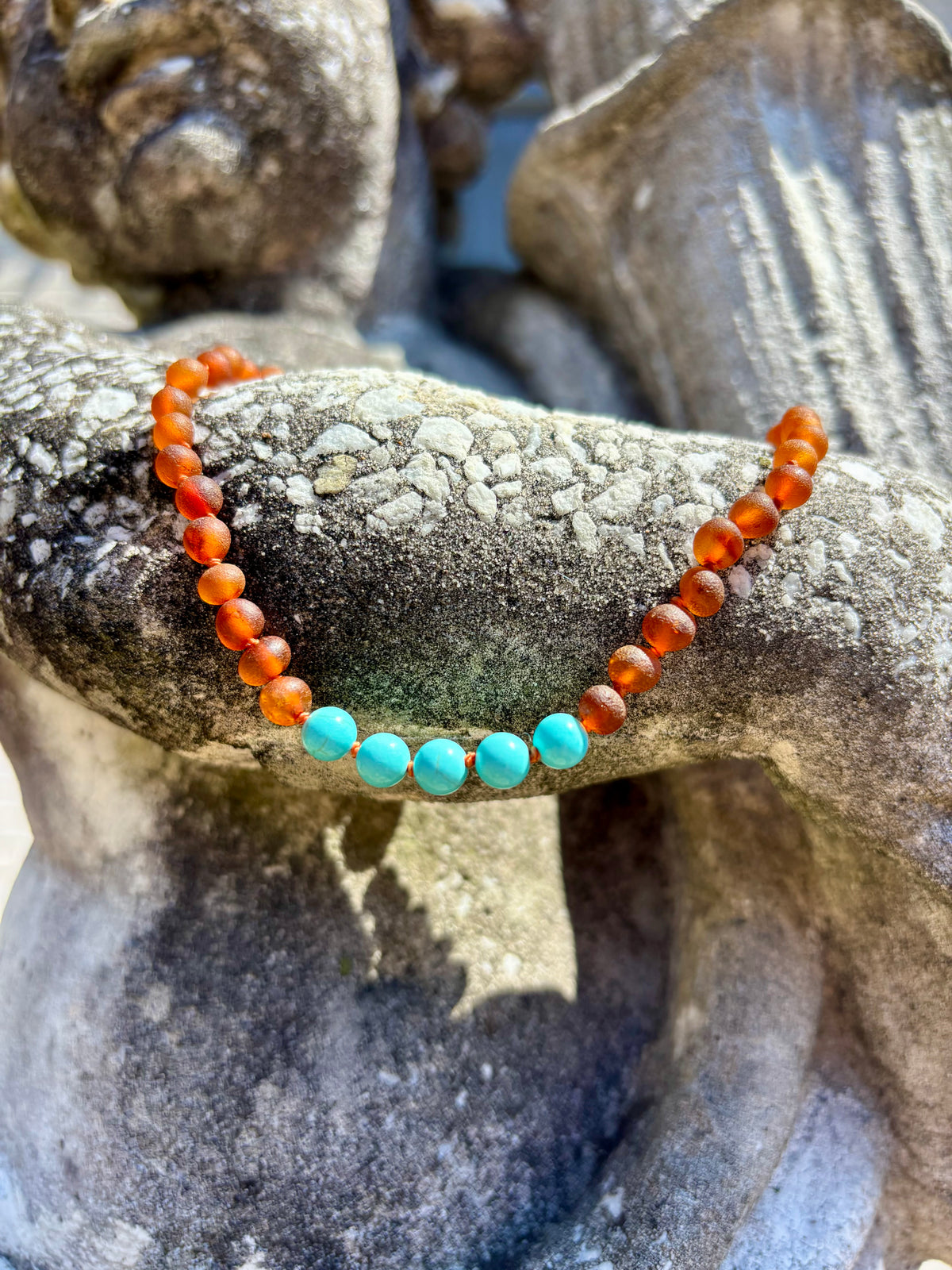 Amber Brown Raw Cognac Necklace with Turquoise