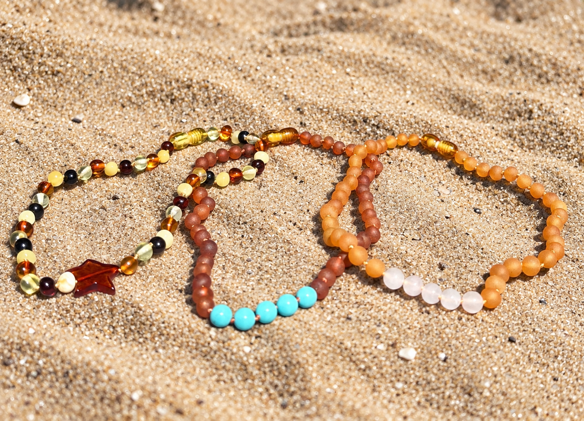 Star Amber Necklace polished Amber honey, cognac&gold